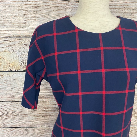 Michael Kors Navy & Red Plaid Lace Dress - Picture 3 of 9